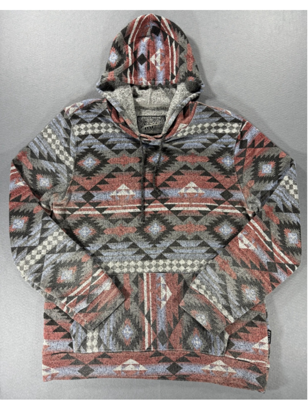 Brooklyn Cloth Men's L Aztec Tribal Print Knit Pullover Hoodie Sweatshirt Gray R